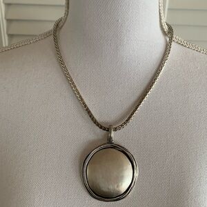 Premier Designs Silver Wheat Barrel Chain Necklace w/ Detachable Round Pendant